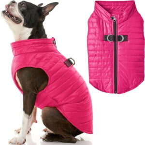 Gooby Puffer Vest Dog Jacket – Pink, Medium – Ultra Thin Zip Up Wind Breaker with Dual D Ring Leash Water Resistant Small Dog Sweater