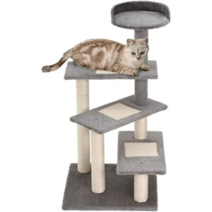 40″ 5-Level Revolving Stair Cat Tree Scratcher Climbing Activity Tower with Play Center and Resting Perch, Grey