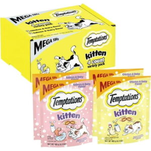 Temptations Kitten Treats, Chicken & Dairy and Salmon & Dairy, Crunchy and Soft Treat, 4-Pack Multipack (6.3 Ounce Per Pack) Variety Pack 3 Ounce (Pack of 4)