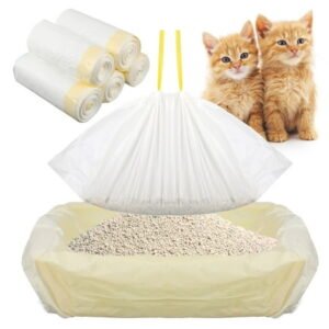 Qweryboo 50PCS Cat Litter Box Liners with Drawstring, 37” x 18” Large Litter Box Liner, Heavy Duty Kitty Litter Bags Liners,1.2 Mils Thicken Drawstring Bags for Cats Kitties Litter Box