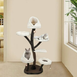 Miumaeov 6-Tier Kitten Climbing Tower H64″ Super Soft Large Cat Tree Free Standing Cats Play House