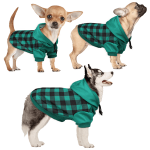 QBLEEV Etra Warm Fleece Lined Dog Coat for Small Medium Dogs, British Style Plaid Dog Hoodie with Leash Hole for Cold Weather/Winter/Christmas Dog Apparel Green，S