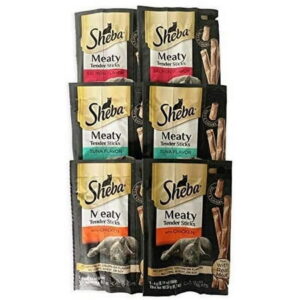 Sheba Meaty Tender Sticks 2 (5 count) tuna sticks, 2 (5 count) salmon sticks, and 2 (5 count) Chicken sticks, 30 sticks