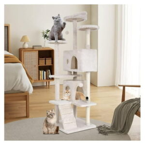 Hongwa 70 Inch Cat Tree, Tall Cat Tower for Indoor Cats, Multi-Level Cat Tree Tower W/2 Cat Condo, Cat Climbing Tower W/3 Cat Scratching Posts & Top Platforms of Cats (Beige)