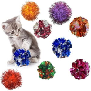 Walbest 12 Pcs Crinkle Balls Cat Toy Sparkle Ball Multicolor for Kittens Exercise and Multiple Cats Play