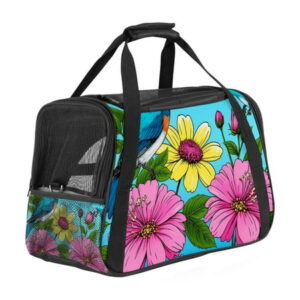 Cat Carriers for Medium Cats, Pet Carrier Airline Approved Dog Carrier for Small Dogs, Puppy Carrier, Soft-Sided Travel Carrier, Tropical Hibiscus Hummingbird