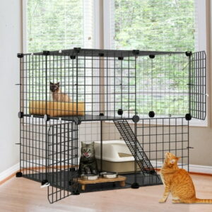 Dextrus 2-Tier Cat Cage,Indoor and Outdoor Pet Cage,DIY Pet Playpen Metal Kennel for 1-2 Cats, Ferrets, Chinchillas, Rabbits, Small Animals, Kittens,Travel and Camping