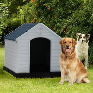 Dog House Large Dog Crates 39 Inch High Plastic Kennels for Small Medium Large Dog with Air Vents and Elevated Floor Outdoor,Indoor, Blue