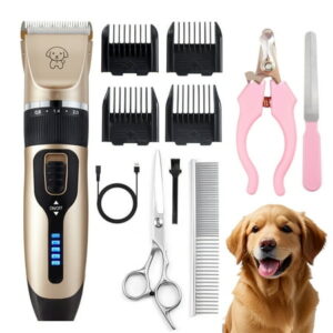 Dog Clippers, Cordless Pet Grooming Kit with LED Power Display,Dog Paw Trimmer For Grooming, Low Noise Trimmer, Dog Nail Trimmers with 4 Comb Guides and 5 Size Fine Tuning Knob for Thick Coats Cats