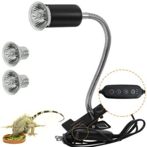 Reptile Heat Lamp, UVA UVB Reptile Light with 360° Rotatable Hose and Timed, Heating Lamp with 2 Bulbs(25W) Suitable for Bearded Dragon Reptiles Turtle Lizard Snake