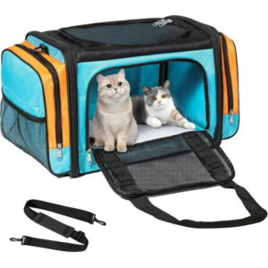 Discala Large Cat Carrier for 2 Cats, Pet Carrier for Cat, Dog Carrier for Small Dogs, Collapsible Soft Sided Large Pet Carrier for Traveling, Indoor and Outdoor Uses – Blue 23″x13″x13″