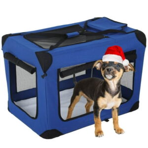 CL.HPAHKL Collapsible Dog Crate for small dogs, 24 Inch Dog Cage Soft Portable Dog Carrier with Mesh Doors and Multipurpose Bags, Folding Small Dog Soft Crate Pet Carrier Indoors Outdoors Travel, Blue