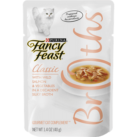 (16 Pack) Fancy Feast Limited Ingredient Cat Food Complement, Broths Classic With Wild Salmon & Vegetables, 1.4 oz. Pouches