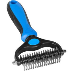 Pet Grooming Brush, 2 Sided Undercoat Rake for Dogs & Cats, Professional Deshedding Brush and Dematting Tool, Effective Removing Knots, Mats, Tangles for Cats, Dogs, Extra Wide