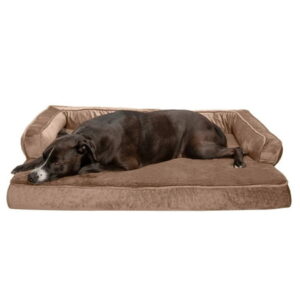 FurHaven Pet Products | Cooling Gel Memory Foam Orthopedic Plush & Velvet Comfy Couch Sofa-Style Pet Bed for Dogs & Cats, Almondine, Jumbo