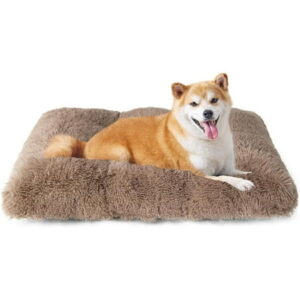 Reyox Large Dog Bed, 35 x 23 inch Fluffy Plush Dog Cage Bed, Washable Dog Mat with Non-Slip Bottom for Large and Medium Dogs,Khaki