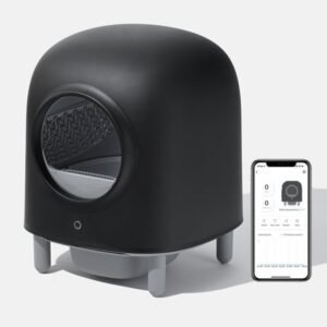 Aoruefar Automatic Cat Litter Box, APP Remote Control Self Cleaning Cat Litter Box, Alerts, Odor Suppression, For Multiple Cats Family with Black Shell