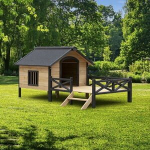 Ashion Outdoor Wooden Cabin House Style Wooden Dog Kennel With Porch Outdoor Dog House Weatherproof Dog Kennel For Medium/Small Dogs