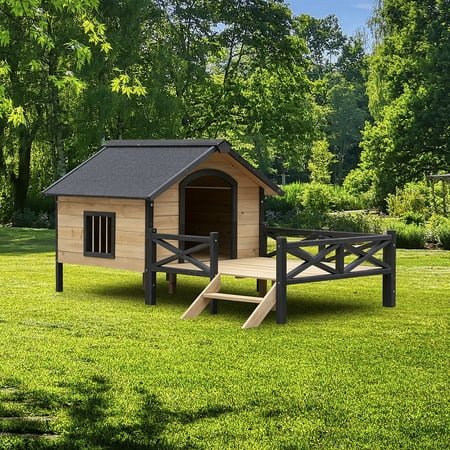 Ashion Outdoor Wooden Cabin House Style Wooden Dog Kennel With Porch Outdoor Dog House Weatherproof Dog Kennel For Medium/Small Dogs