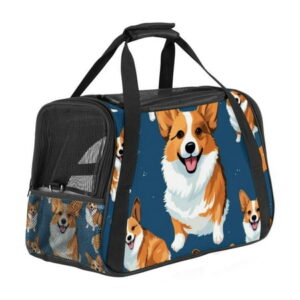 Corgi Pet Carrier Bag with 900D Oxford Cloth Fabric, Sherpa Base, and Nylon Webbing – 17x10x11.8 Inches, 43x26x30 cm – Travel in Style with Your Furry Friend!