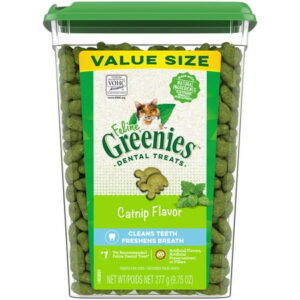 Greenies Feline Adult Natural Dental Care Cat Treats, Catnip Flavor, 9.75 Oz. Tub