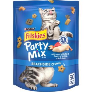 Purina Friskies Made in USA Facilities Cat Treats, Party Mix Beachside Crunch – 30 oz. Pouch