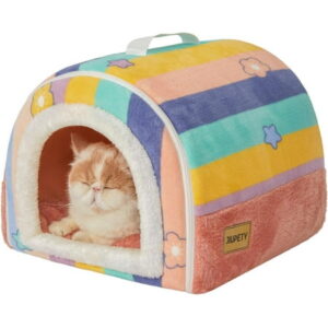 z Dog House 2 in 1 Small Dog House Bed Cave Indoor M Size for Small Dog Cozy Comfy Cave Portable House for Dogs Rainbow Rainbow Pet House Bed for Cats and Puppy.