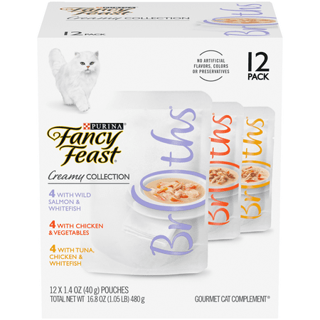 (12 Pack) Fancy Feast Grain Free Wet Cat Food Variety Pack, Broths Creamy Collection, 1.4 oz. Pouches
