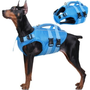 Kuoser Dog Life Jacket, Reflective and Adjustable Dog Life Vest for Small Medium Large Dogs Blue, L