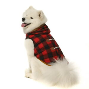 Vibrant Life Dog Clothes: Red & Black Buffalo Plaid Peacoat, L