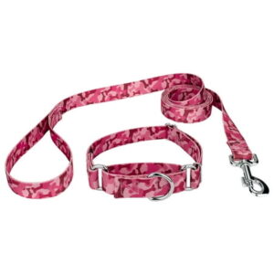 Country Brook Petz® Pink Bone Camo Martingale Dog Collar and Leash, Large