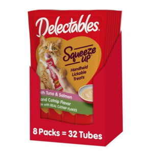 Hartz Delectables Squeeze Up Tuna & Salmon with Catnip Flavored Lickable Cat Treat, 32 Count