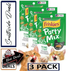 Friskies (3Pack) Cat Treats, Party Mix Picnic Crunch, 2.1 oz. Pouches