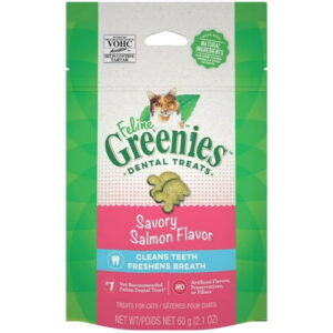 FELINE GREENIES Natural Dental Care Cat Treats Savory Salmon Flavor, 2.5 oz. Pouch