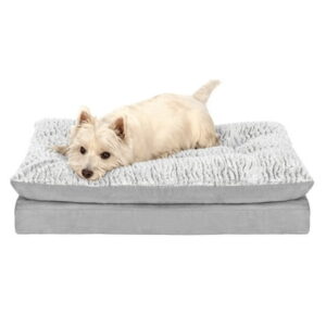 FurHaven Pet Products Embossed Faux Fur & Suede Orthopedic Pillow Top Mattress Pet Bed for Dogs & Cats – Gray, Medium