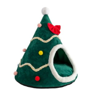 Whoamigo Christmas Tree Shaped Dog House Pet Cave with Removable Cushion Cozy Dog Bed Dog Tent for Small Medium Large Dog Cat