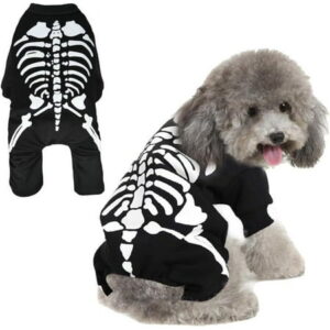 FERSWE Halloween Pet Costume for Dogs Cats, Halloween Skeleton Dog Costumes Clothes Pet Jumpsuit Shirt Outfits Costume Skull Hoodie Pet Clothes Apparel for Puppy Dog Cat Cosplay Dress Up Supplies