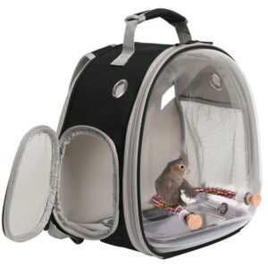 Halinfer Bird Travel Carrier Cage, Bird Travel Backpack with Stainless Steel Tray and Standing Perch (Black)