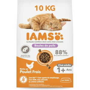 Vitality – Croquettes Chats Adultes Et Séniors Anti Boules De Poils – 100% Complètes Et Équilibrées – Au Poulet – Sans Ogm Colorant Arôme Artificiel – Sac Refermable De 10 Kg