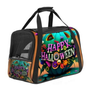 Halloween Font Durable Fabric 900D Oxford Cloth Pet Bag with Sherpa Base and Nylon Webbing, 17x10x11.8 Inches, for Small Dogs and s, Travel Carrier Tote – Black