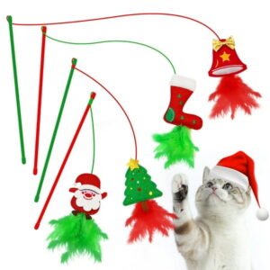 Christmas Cat Toys Cat Wand Toys for Indoor Cats, with Catnip & Feathers for Cats & Kitten Red