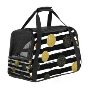 Cat Carriers for Medium Cats, Pet Carrier Airline Approved Dog Carrier for Small Dogs, Puppy Carrier, Soft-Sided Travel Carrier, Black and White Striped Golden Wave Dot Modern
