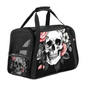 Cat Carriers for Medium Cats, Pet Carrier Airline Approved Dog Carrier for Small Dogs, Puppy Carrier, Soft-Sided Travel Carrier, Skull Pink Purple Floral