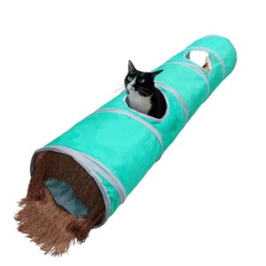 Petest Cat Tunnel for Indoor Cat Collapsible Cat Play Tube with Play Ball and Fringe, Interactive Pet Crinkle Tunnel for Kittens, Rabbits, Ferrets, Puppy, Length 47 inch, Diameter 9.7 inch