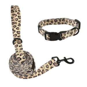 Luvable Friends Unisex Pet Collar and Leash Set, Leopard, Large