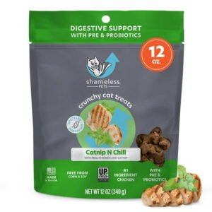 Shameless Pets Crunchy Cat Treats – Catnip Treats for Cats with Digestive Support, Kitten Treats with Real Chicken, Natural & Healthy Flavored Feline Snacks – Catnip N Chill, 1-Pk (12 Oz)