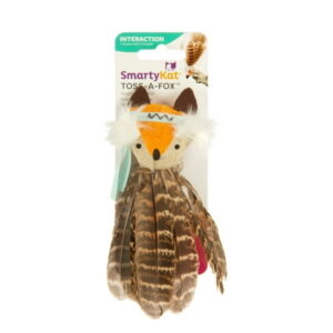 SmartyKat Toss-A-Fox Feather Toss & Chase Cat Toy – Brown/Orange (3 Pack)