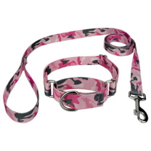 Country Brook Petz® Pink and Grey Camo Martingale Dog Collar and Leash, Large