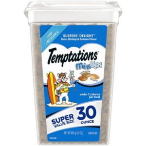 TEMPTATIONS MixUps Crunchy and Soft Cat Treats, Surfer’s Delight Flavor, 30 oz. Tub (Packaging may vary) KK21 KK21