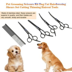 FAGINEY 7Pcs Pet Grooming Scissors Kit Dog Cat Hairdressing Shears Set Cutting Thinning Haircut Tools, Pet Shears, Pet Grooming Scissors